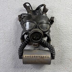 VTG 1943 US Navy ND Mark IV Gas Mask Respirator & CANISTER Black Rubber MSA WWII